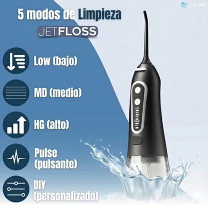 JETFLOSS® Pro Irrigador Bucal: Sistema de Limpieza Dental Portátil 4 en 1 con Tecnología de Pulso Hídrico y 6 Boquillas